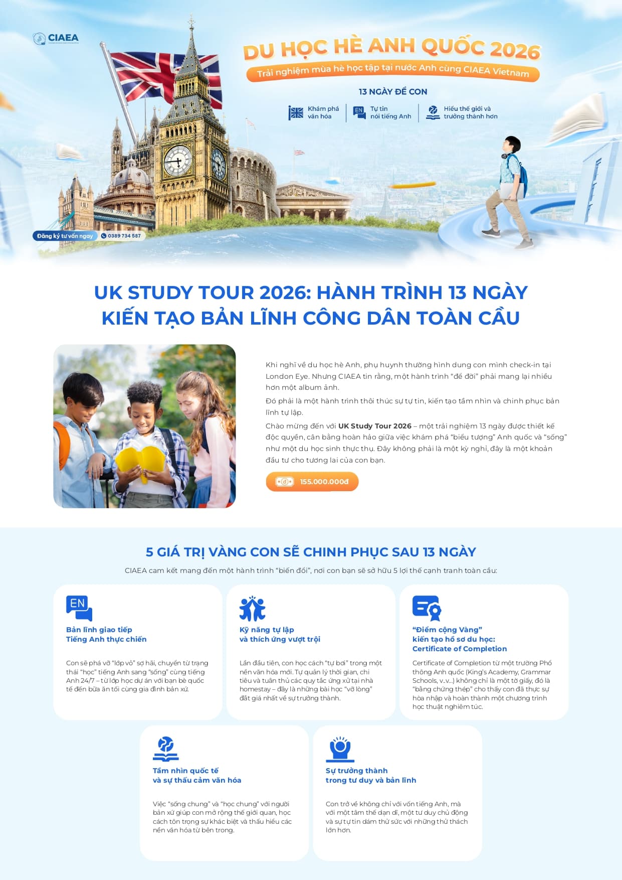 Chi phí chương trình du học hè UK Study Tour 2026